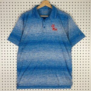 Ole Miss Rebels Columbia Golf Polo‎ Shirt Medium Men's Powder Blue White Striped